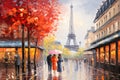 Watercolor painting of Eiffel Tower in Paris, France Royalty Free Stock Photo