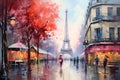 Watercolor painting of Eiffel Tower in Paris, France Royalty Free Stock Photo