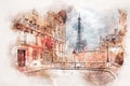 Watercolor painting of Eiffel Tower in Paris, France Royalty Free Stock Photo