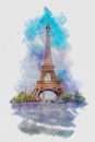 Paris Eiffel Tower watercolor painting Royalty Free Stock Photo