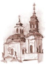 Watercolor painting of European church