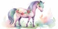 watercolor painting of fabulous small horse pony