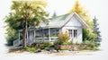 Watercolor Cottage House Illustration With Realistic Marine Paintings