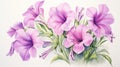 Beautiful Watercolor Petunia And Yucca Tree Illustration Royalty Free Stock Photo