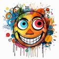 Colorful Surrealistic Cartoon Smiling Face With Splashes