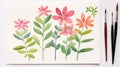 Minimal Watercolor Plant Flowers In Light Red And Green