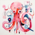 Graffiti-inspired Geometric Abstraction: Painting Of A Large Octopus