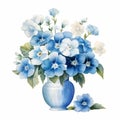 Watercolor Floral Design: Blue And White Flowers In Realistic Landscapes Royalty Free Stock Photo