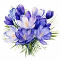 Efficient Watercolor Crocus Arrangement Clipart With Royal Blue Hues