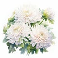 White Chrysanthemum Watercolor Portrait: Detailed Foliage And Subtle Realism