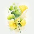 Watercolor Botanical Illustration Of Ginkgo Blossoms With Realism And Surrealistic Elements