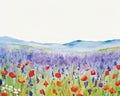 a watercolor painting of a field of wildflowers Royalty Free Stock Photo