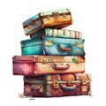Watercolor Painting of Five Retro Suitcases