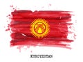 Watercolor painting flag of Kyrgyzstan . Vector