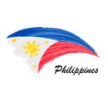 Watercolor painting flag of Philippines. Brush stroke illustrati