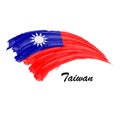 Watercolor painting flag of Taiwan. Brush stroke illustration