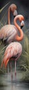 Watercolor painting of a flamingo in the grass of the African savannah created by AI.