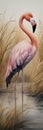 Watercolor painting of a flamingo in the grass of the African savannah created by AI.