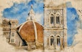 Watercolor painting of the Florence cathedral the Santa Maria del Fiore in Italy Royalty Free Stock Photo