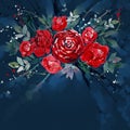 Watercolor painting Flower bouquets rose red .