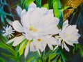 Watercolor painting flowers bloom at night of peony flower.