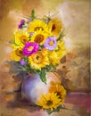 Watercolor painting flowers bouquet still life of yellow sunflower Royalty Free Stock Photo