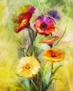 Watercolor painting flowers. Hand paint still life bouquet of yellow ,orange, white gerbera flowers Royalty Free Stock Photo