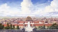 watercolor painting of the Forbidden City and in Beijing