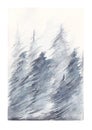Watercolor painting of forest with winter storm