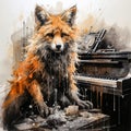 a watercolor painting of a fox playing the piano Royalty Free Stock Photo