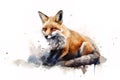 Watercolor painting of a fox on a white background. Wildlife Animals. Illustration, generative AI Royalty Free Stock Photo