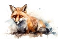 Watercolor painting of a fox on a white background. Wildlife Animals. Illustration, generative AI Royalty Free Stock Photo