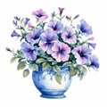 Floral Watercolor Painting With Blue And Purple Flowers Royalty Free Stock Photo