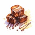 Watercolor Chocolate Desserts: Blocky, Melting Brownies With Chocolate Glaze