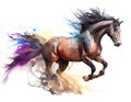 watercolor painting of galloping horse, free running mustang. Watercolor on a white background.