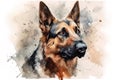 Watercolor painting of a german shepherd dog on a white background. Pet. Animals. Illustration, generative AI Royalty Free Stock Photo