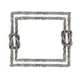 Watercolor painting of Gray rope frame with knots. Royalty Free Stock Photo