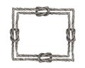 Watercolor painting of Gray rope frame with knots. Royalty Free Stock Photo