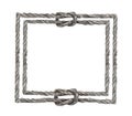 Watercolor painting of Gray rope frame with knots. Royalty Free Stock Photo