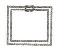 Watercolor painting of Gray rope frame with knots. Royalty Free Stock Photo