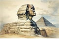 Watercolor painting of The Great Sphinx, Giza in Egypt.