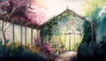 watercolor painting of greenhouse by generative AI