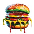 Watercolor and painting Hamburger cheese and meat with vegetable for food illustration