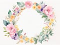 Watercolor painting happy circle flower frame