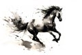 Watercolor painting of horse is running on a white background. Wildlife Animals. Royalty Free Stock Photo