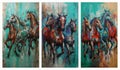 watercolor painting horses. Colorful drawing canvas wall art