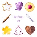 Watercolor set of cookies and baking tools