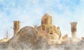 Watercolor painting illustration of Borujerdi house , Kashan Royalty Free Stock Photo