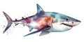 watercolor painting illustration of colorful shark swimming
