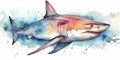 watercolor painting illustration of colorful shark swimming